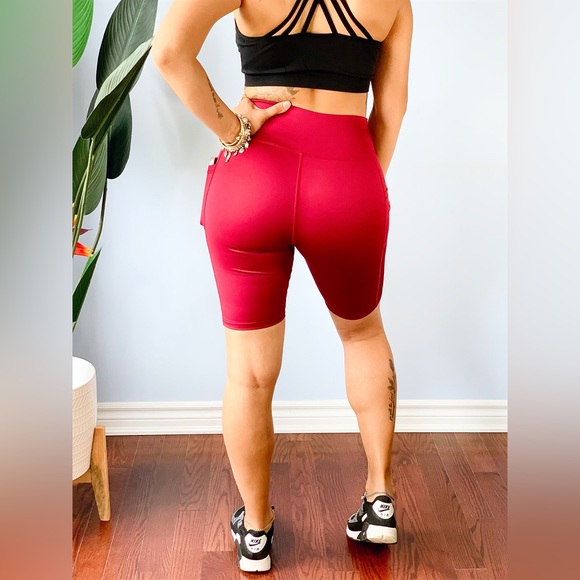 Biker Shorts with Pockets ~ Wine Red - Picture 4 of 11